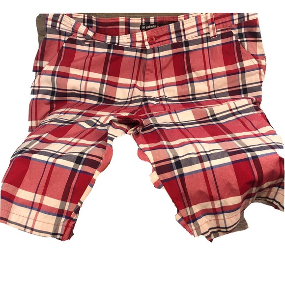 Ecko Unltd. Mens Shorts Size 46 Red  Cargo Plaid Straight Chino Classic Fit - Picture 1 of 5